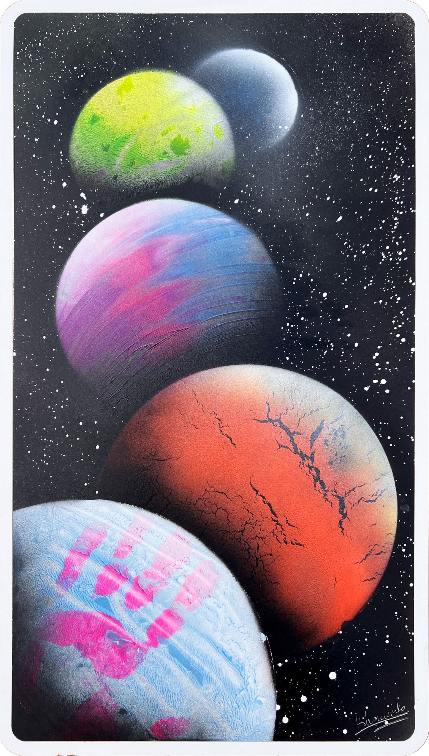 "5 planets" ORIGINAL  spray painting